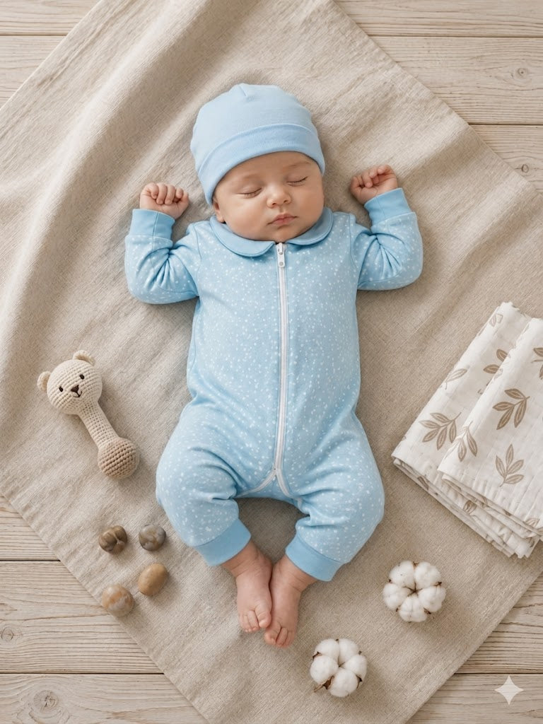 Light Blue (Or Pink) x white dots3 Onesie
