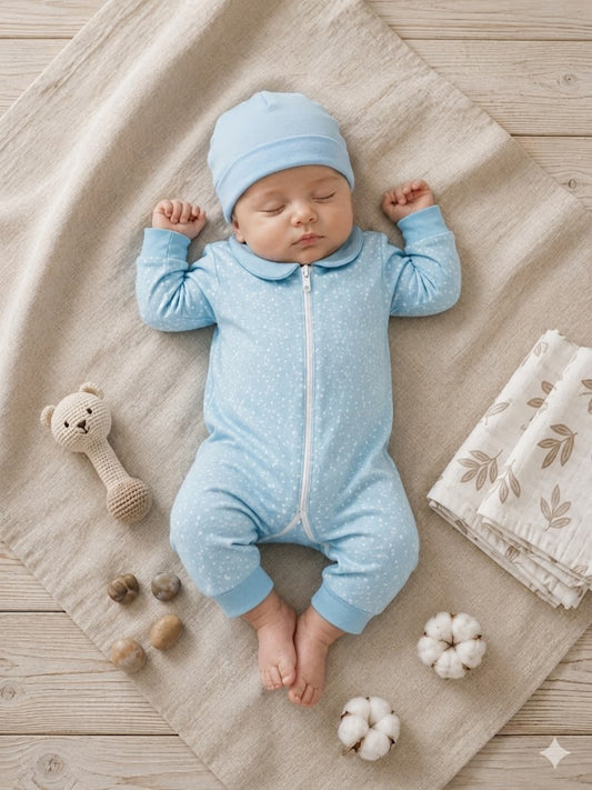 Light Blue (Or Pink) x white dots3 Onesie