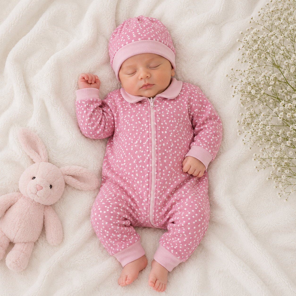 Light Blue (Or Pink) x white dots3 Onesie